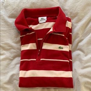 Lacoste red stripes short sleeve polo zip-up shirt